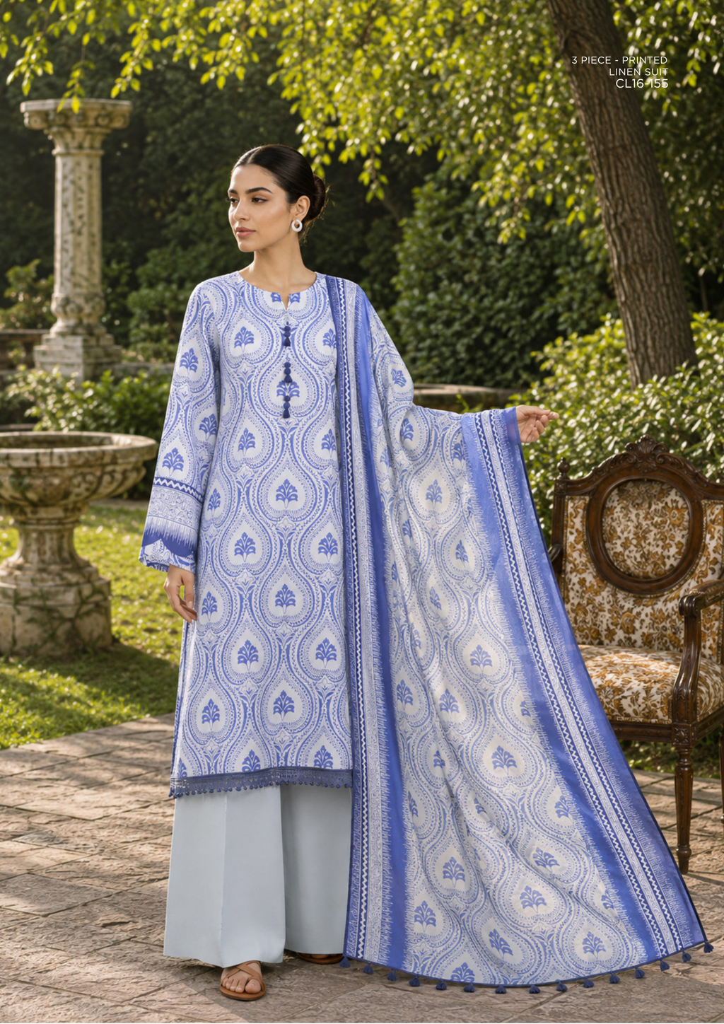 SAPPHIRE 3-Piece Printed Linen Suit (CL16-155)