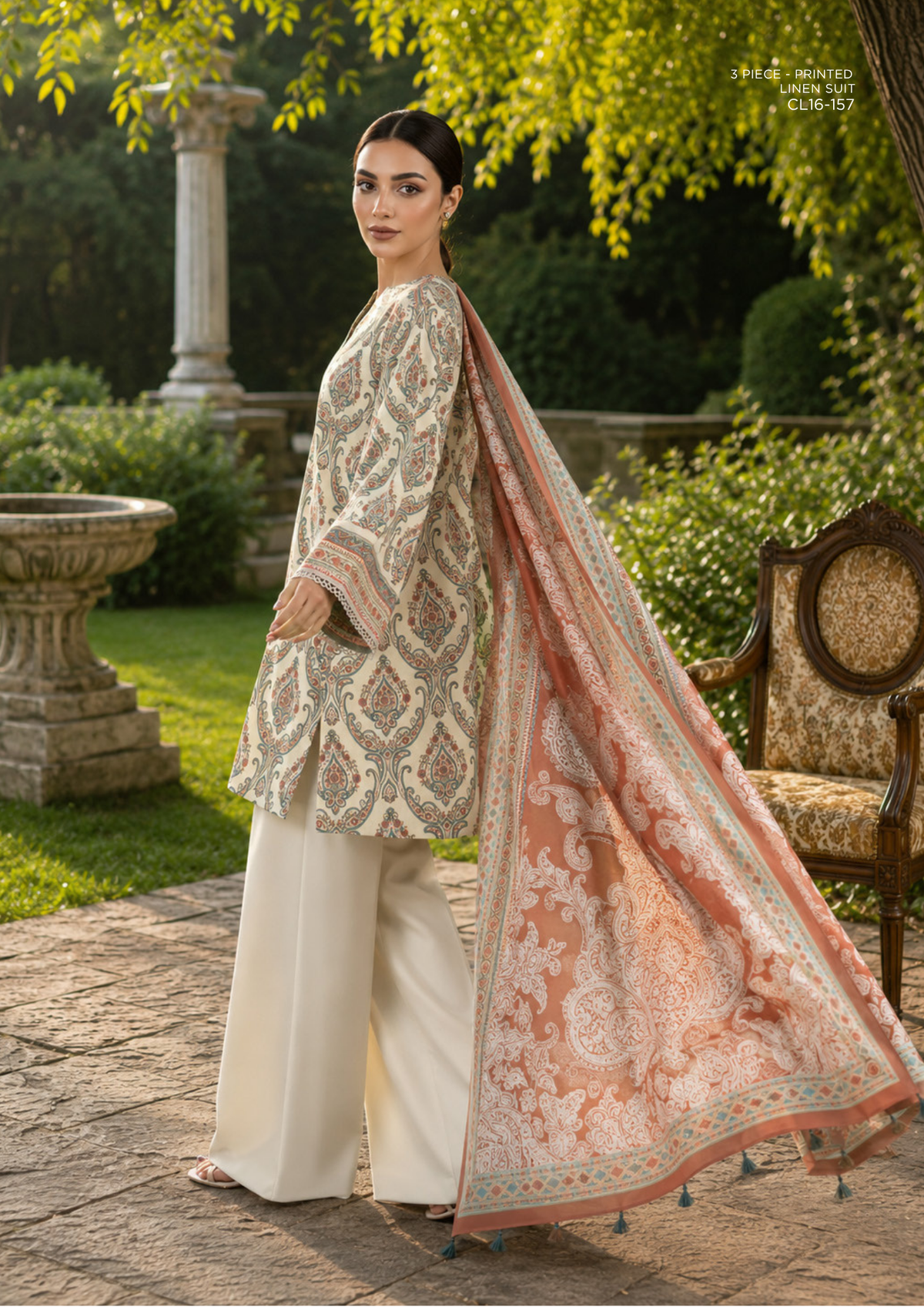 SAPPHIRE 3-Piece Printed Linen Suit (CL16-157)