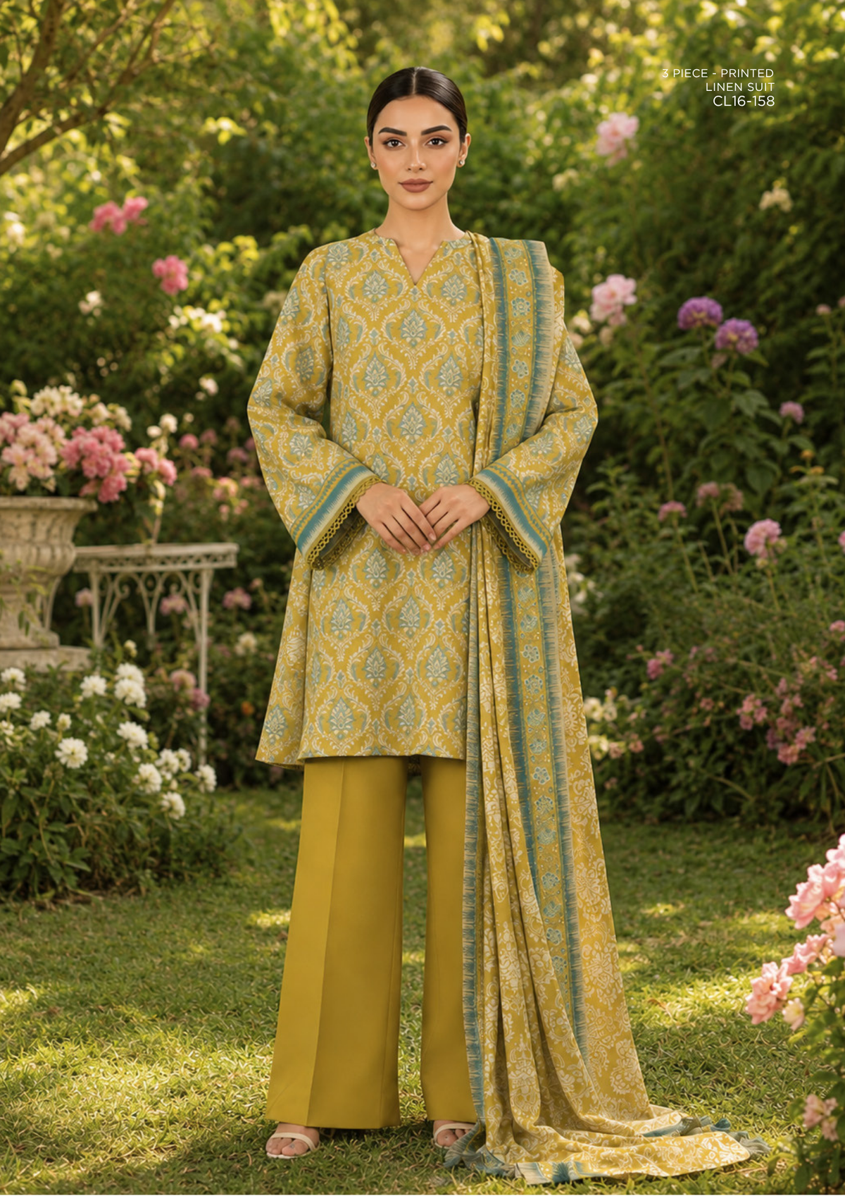 SAPPHIRE 3-Piece Printed Linen Suit (CL16-158)