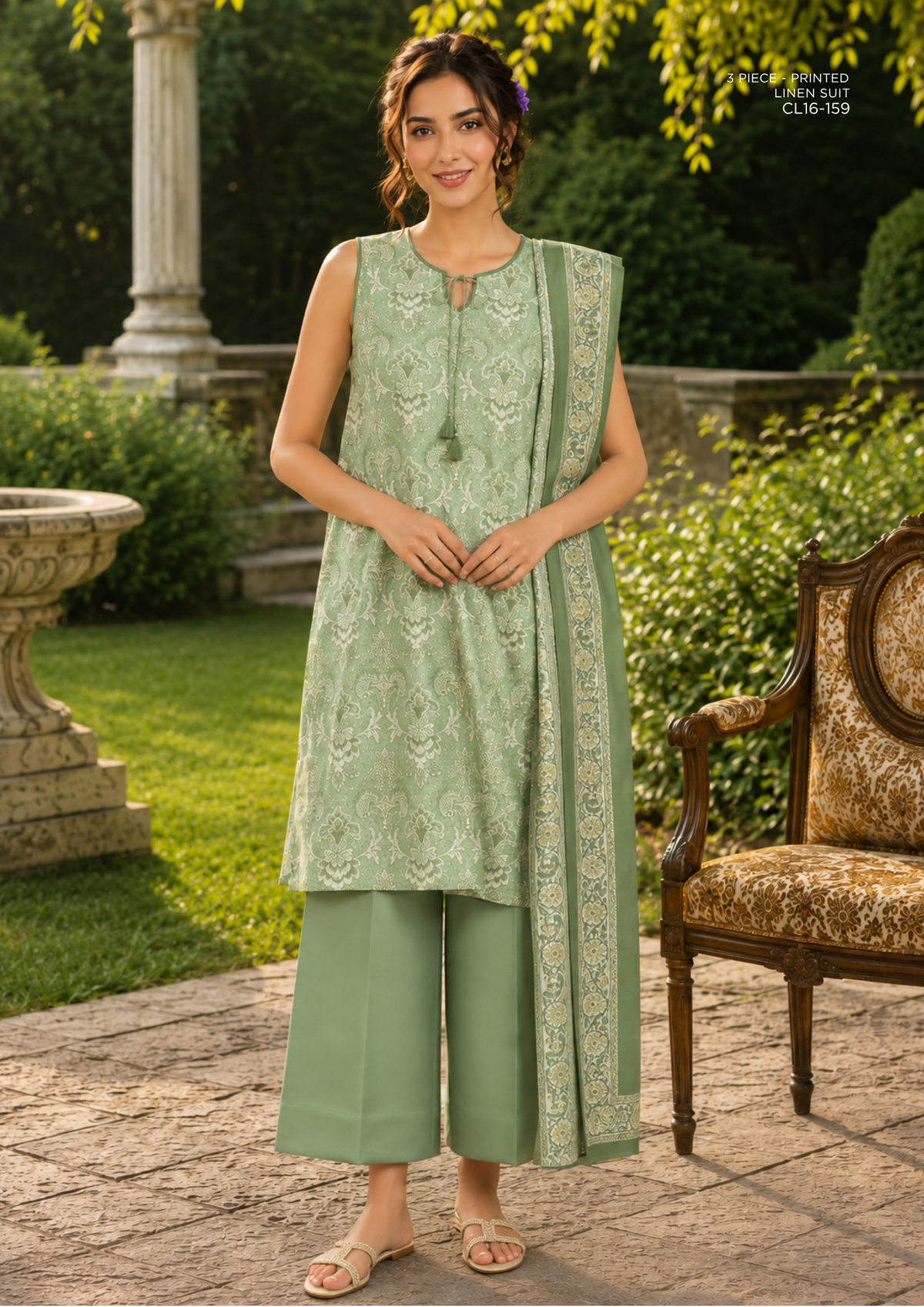 SAPPHIRE 3-Piece Printed Linen Suit (CL16-159)