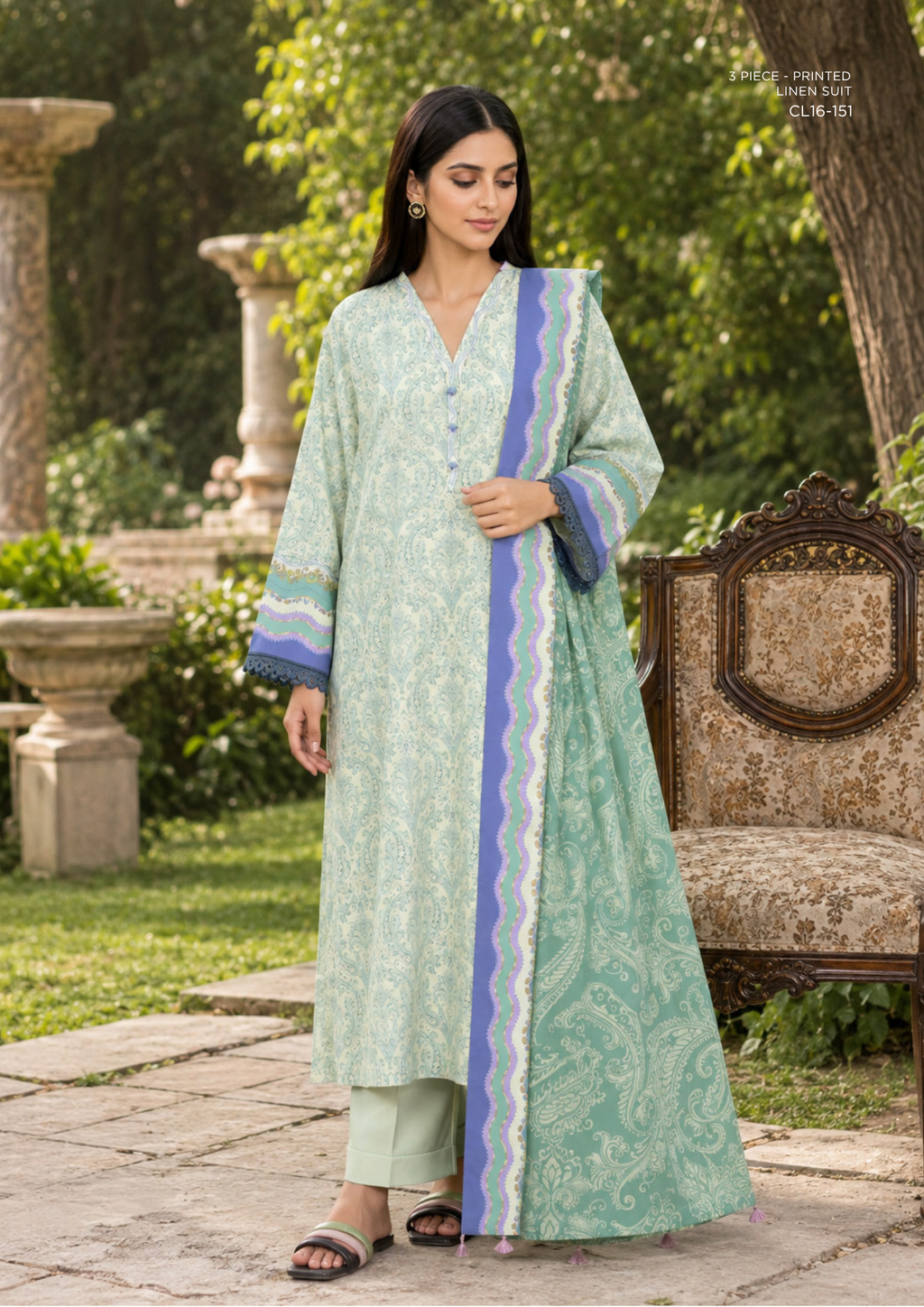 SAPPHIRE 3-Piece Printed Linen Suit (CL16-151)