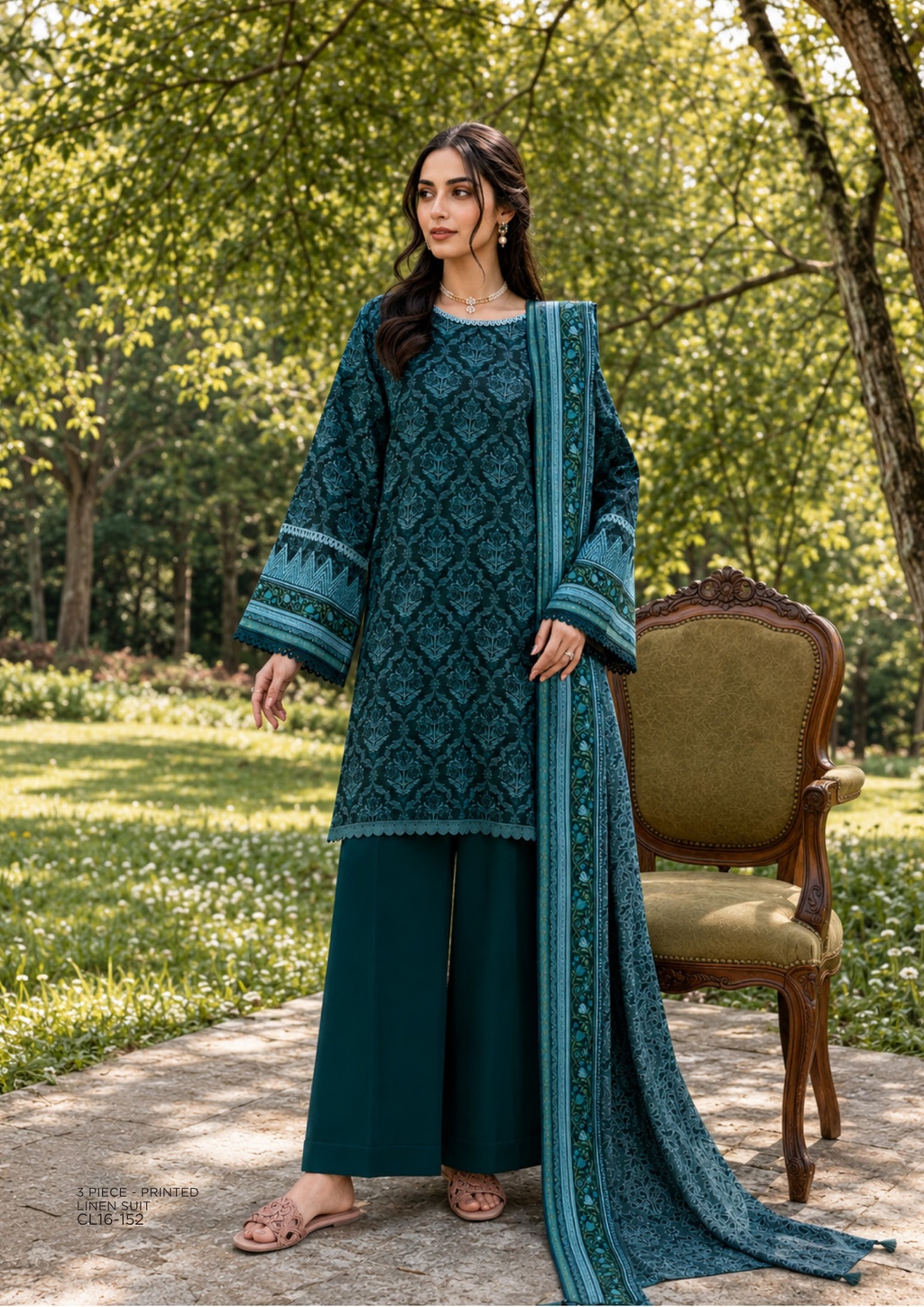 SAPPHIRE 3-Piece Printed Linen Suit (CL16-152)