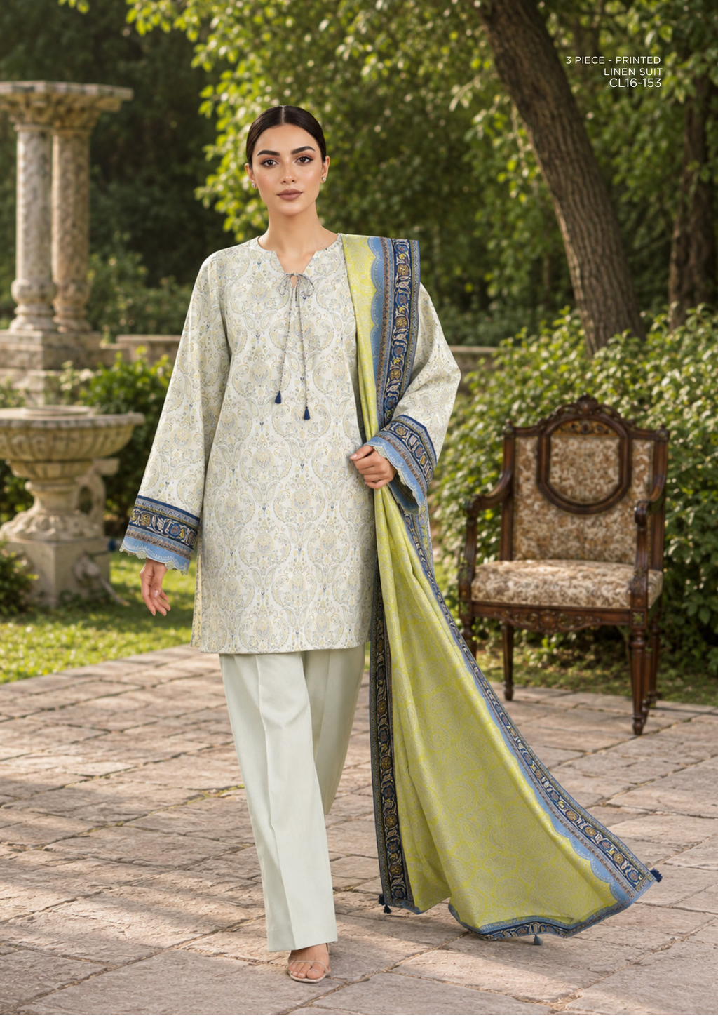 SAPPHIRE 3-Piece Printed Linen Suit (CL16-153)