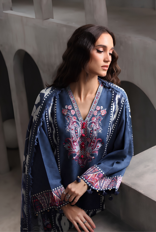 Gul Ahmed 3-Piece Embroidered Printed Karandi Suit – AY-62007