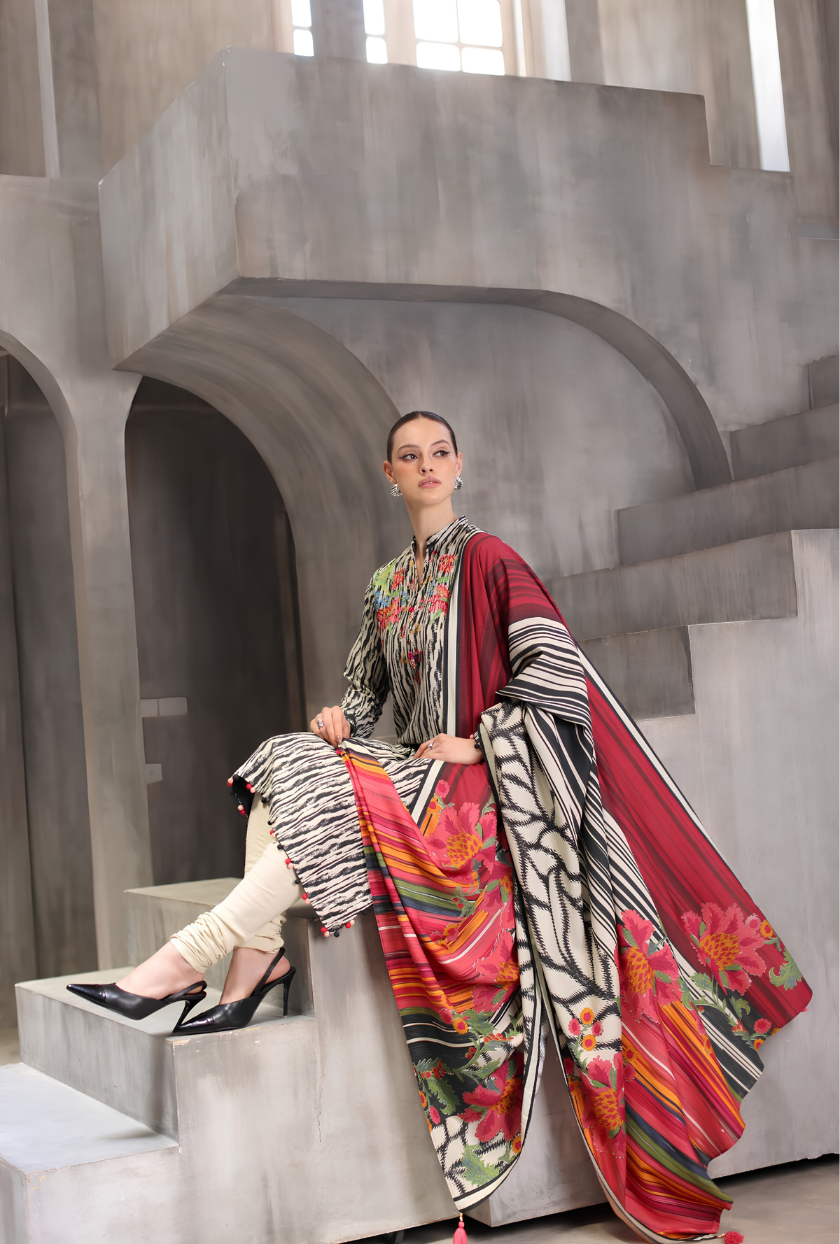Gul Ahmed 3-Piece Embroidered Printed Karandi Suit – AY-62010